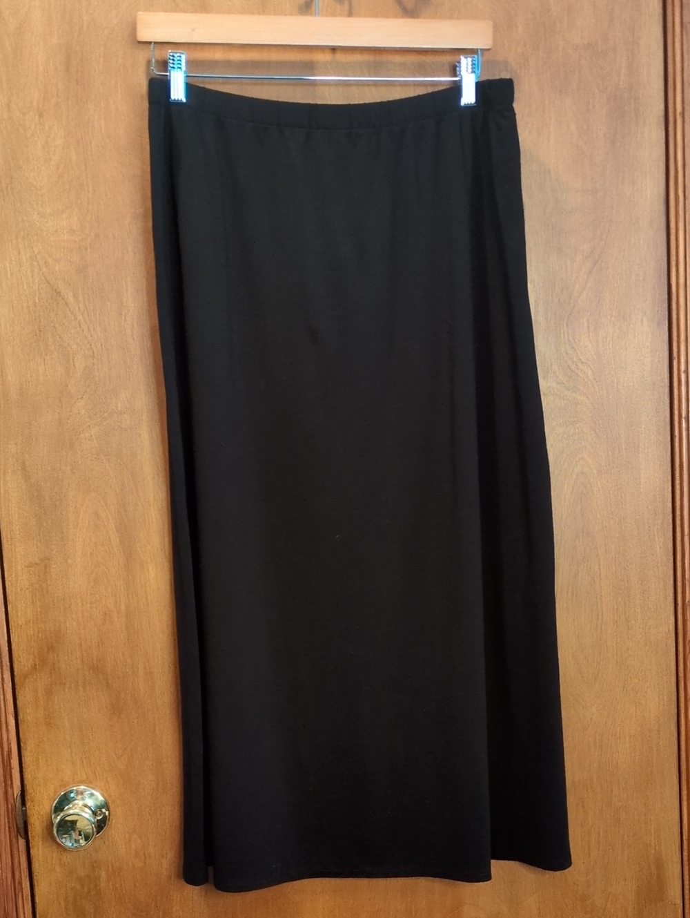 Eileen Fisher Straight Midi Skirt In Black Size L— Streamlined Pull-On Style